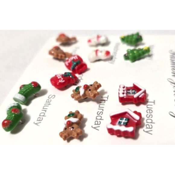 7-day set of Christmas-Themed Fashion Jewelry Stud Earrings - NEW - Picture 5 of 5